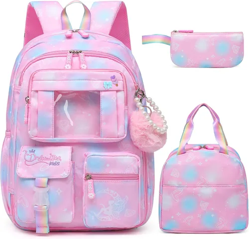 Vista 10 de Alrisg Mochila escolar para niñas, para escuela primaria, linda mochila para niñas, color azul