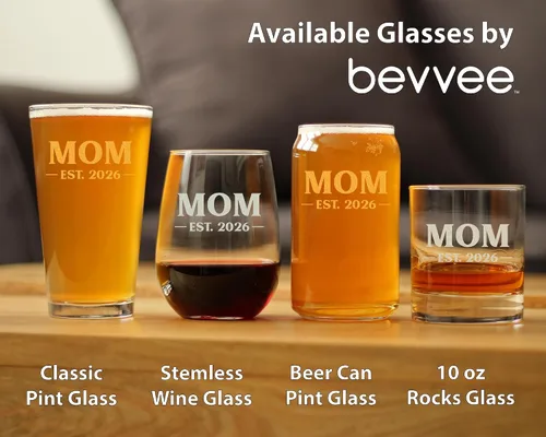 Vista 5 de Bevvee Mom Est 2026 - Copa de vino sin tallo, regalo para madres primerizas, tamaño grande, 17 onzas