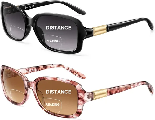 Vista 19 de JM Gafas de Lectura Bifocales Clásicas Rectangulares Elegantes Gafas de Sol Lectoras para Mujeres Todo Negro +1.25