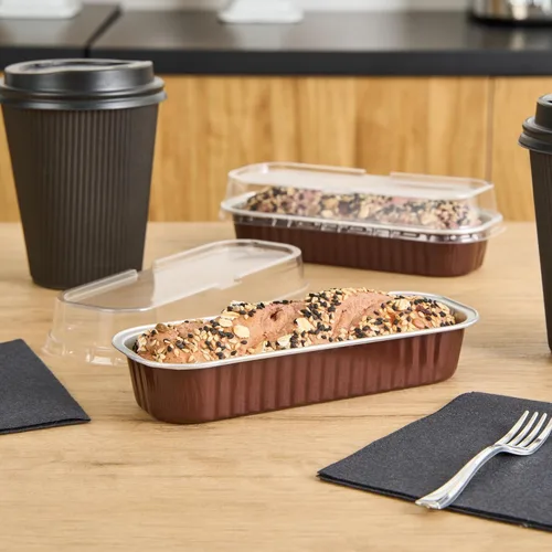 Vista 4 de Restaurantware - Mini moldes para pasteles de 6.8 onzas, 6.5 x 2.6 x 1.2 pulgadas, 100 tazas redondas para hornear, desechables, con tapas de Café