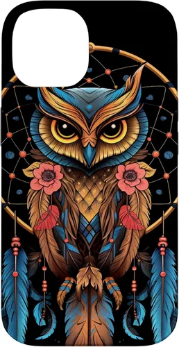 Vista 4 de Funda para iPhone 17 con diseño de plumas indias nativas americanas y búho