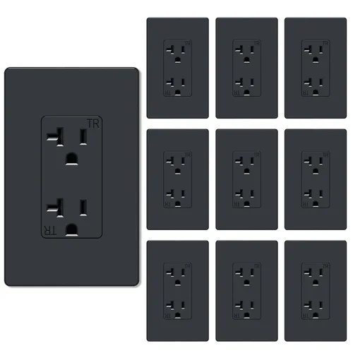Vista 24 de Salida de receptáculo decorador, placa de pared sin tornillos incluida, salida de pared resistente a manipulaciones de 15 amperios y 125 V, 2 polos