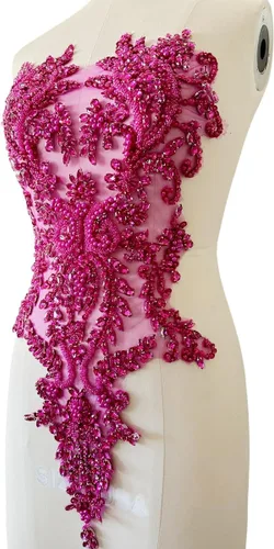 Vista 4 de Parches de diamantes de imitación brillantes hechos a mano para coser a mano con lentejuelas de cristal en encaje para vestido de graduación, ropa