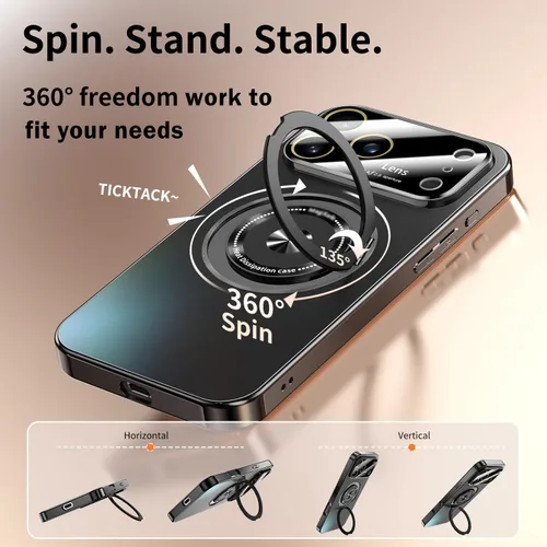 Vista 2 de Funda para iPhone 17 Pro Max con soporte magnético giratorio [cubierta de cámara integrada] [compatible con MagSafe] Funda delgada de protección a