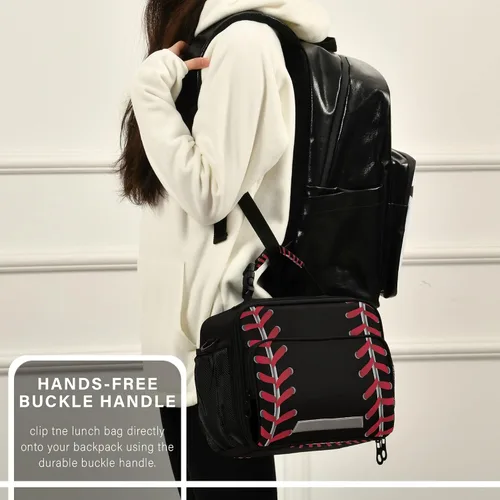 Vista 6 de Bolsa de almuerzo de béisbol aislada, color negro, enfriador, contenedor de alimentos para adultos, hombres y mujeres
