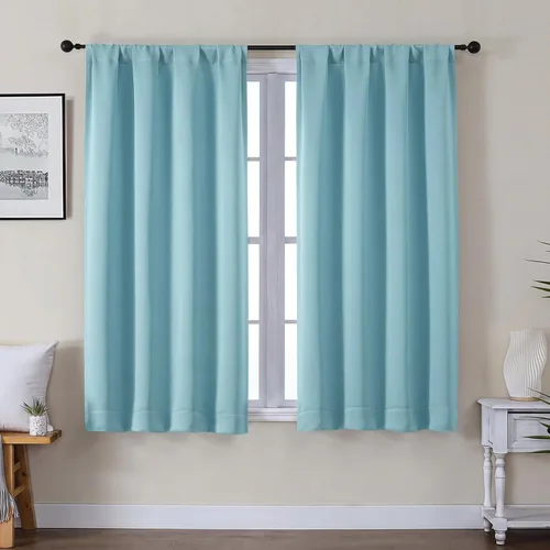 Vista 177 de Gwine Aqua Short Curtains 36 Inches Long - Small Half Window Kitchen Curtains Over Sink, Solid Blackout Curtain for Bathroom Basement Cabinet RV, 2