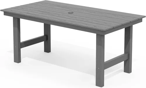 Vista 37 de SERWALL Juego de mesa de comedor de 7 piezas, muebles de comedor de polietileno de alta densidad para exteriores con agujero para paraguas y 6 Negro
