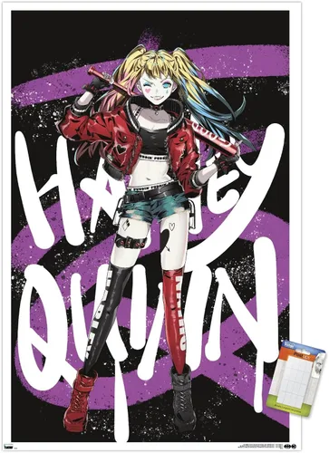 Vista 11 de Trends International DC Comics - Póster de pared de anime Harley Quinn, 14.725 x 22.375 pulgadas, versión enmarcada de madera de granero