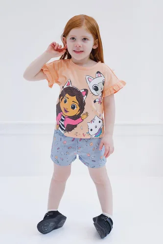 Vista 2 de Dreamworks Gabby's Dollhouse Pandy Paws Cakey Cat - Conjunto de camiseta y pantalones cortos de cambray para niñas pequeñas y grandes
