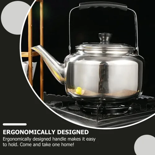 Vista 2 de Hervidor de té de acero inoxidable para estufa, hervidor de té clásico con base universal, hervidor de té para campamento, 3 L