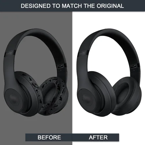 Vista 6 de Almohadillas de repuesto para auriculares Beats Studio 2 y Studio 3 con cable e inalámbricos, almohadillas de repuesto para auriculares con Negro