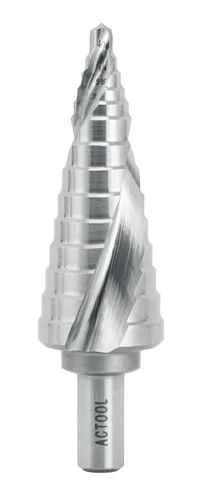 Vista 2 de Broca escalonada industrial HSS de 3/16 a 1 pulgada con vástago de 3/8 pulgadas, flauta espiral doble Unibit con tamaño de 14 escalones para metal