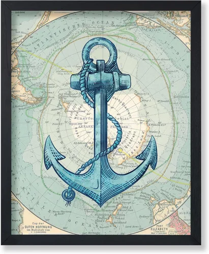 Vista 38 de Poster Master Póster vintage de mapa de la Antártida, impresión de ancla retro, arte acuático, arte de pared náutico, regalo para hombres y mujeres