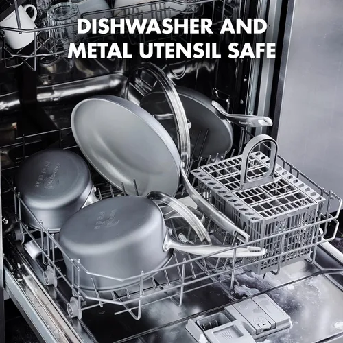 Vista 7 de GreenPan Chatham - Juego de sartenes de cerámica anodizada dura y saludable 8%22 y 10%22, apto para horno, gris y cerámica anodizada dura Chatham