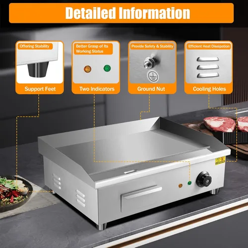 Vista 8 de Plancha eléctrica antiadherente de 3000 W, parrilla termostática de doble control de 572 °F/572.0 °F con disyuntor de sobrecarga, parrilla