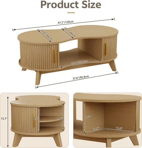 Vista 2 de Mesa auxiliar, doble ovalada con puerta corredera, natural, 47 pulgadas