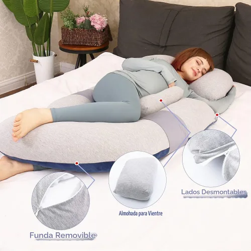 Vista 4 de MOON PINE Almohada de embarazo de 60 pulgadas, almohada desmontable en forma de U de cuerpo completo para apoyo de maternidad, almohada de dormir