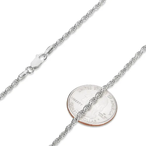 Vista 2 de The Bling Factory 3.5mm .925 Sterling Silver Diamond-Cut Twisted Rope Chain Necklace