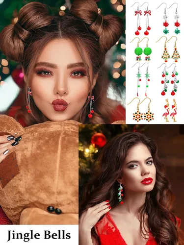 Vista 2 de Juego de 20 pares de aretes colgantes de Halloween, otoño, Acción de Gracias, diseño de calabaza, esqueleto, Navidad, para mujeres y niñas