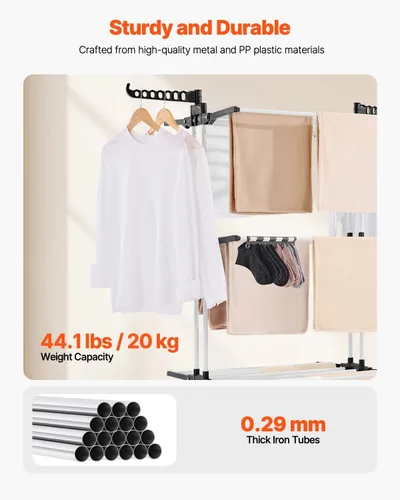 Vista 3 de VEVOR Estante de secado de ropa, estante plegable para secadora de ropa de 4 niveles, estantes de secado de metal con 24 varillas de secado, percha