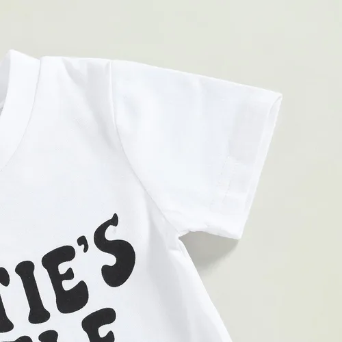 Vista 5 de Gueuusu Conjunto de camiseta y pantalones cortos de manga corta para bebé niño con estampado de letras de la tía y pantalones cortos, lindo traje