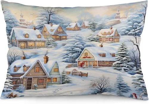 Vista 30 de Fundas de cojín decorativas para cama, diseño de pueblo de invierno, escena de invierno, con una casa victoriana en un entorno nevado, fundas