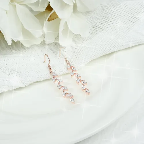 Vista 4 de Aretes de hoja hechos a mano con cristal, aretes colgantes de boda para novias y damas de honor, regalo para mujeres