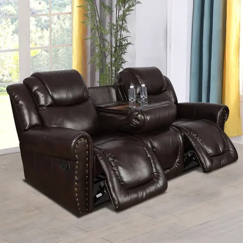 Vista 8 de Sillón reclinable de cuero, muebles de sala de estar, silla reclinable manual, silla de cuero marrón de 1 plaza para sala de estar