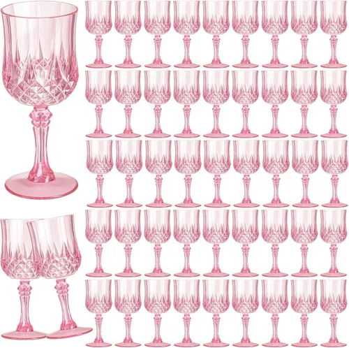 Vista 12 de Copas de vino de plástico de 7 onzas, 10 vasos de vino reutilizables ámbar, copas de champán vintage, copas de agua de cristal de plástico