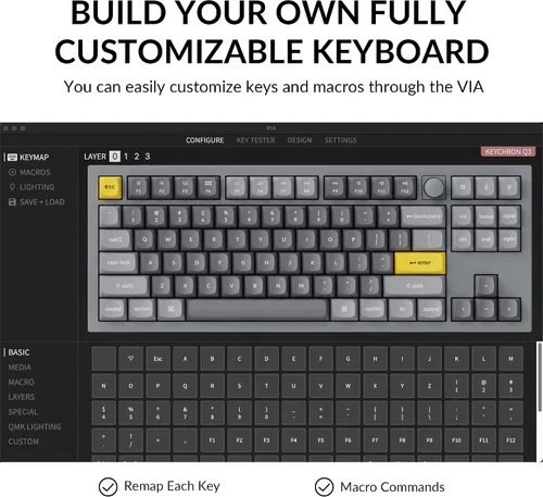 Vista 5 de Keychron Q3 - Perilla de teclado mecánico con cable versión TKL QMKVIA programable macro con interruptor Gateron G Pro marrón intercambiable