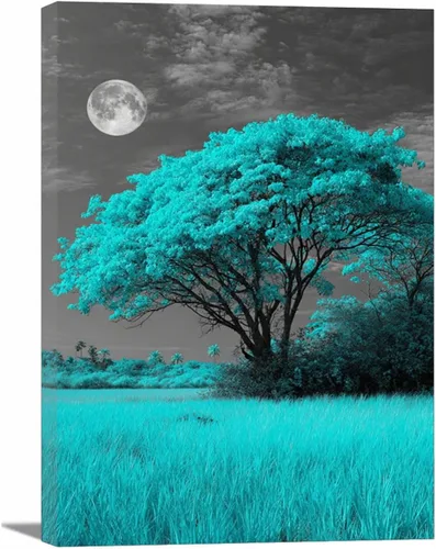 Vista 8 de VOCBAN Abstract Tree Landscape Painting On Canvas Poster Wall Artworks Pictures Living Room and Bedroom Picture Prints for Walls(blue blue 109