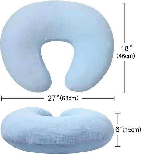 Vista 6 de Owlowla Funda de almohada de muselina para lactancia, funda de algodón suave para almohada de lactancia materna para bebé niño y niña (azul bebé)