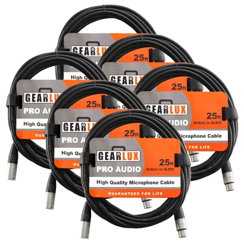 Vista 41 de Gearlux – Cable de micrófono XLR, completamente balanceado, macho a hembra, 25 pies - Paquete de 3