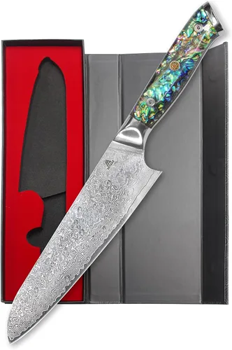 Vista 7 de Miyake Cuchillo de chef japonés Gyuto de 7.5 pulgadas, cuchillo de cocina afilado de acero inoxidable 9Cr18MoV con mango G10 y madera de Pakkawood