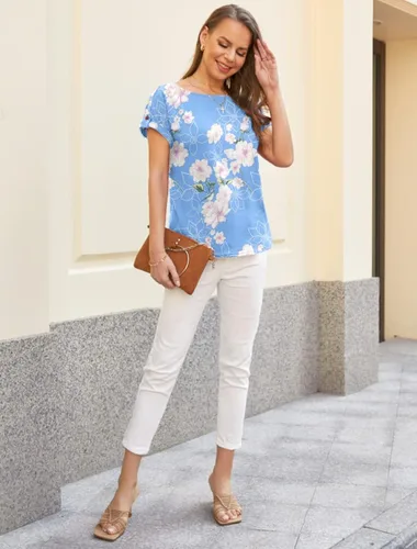 Vista 5 de Ninee Camisetas de manga corta para mujer 2023, básicas, sueltas, túnica de manga murciélago, camiseta casual