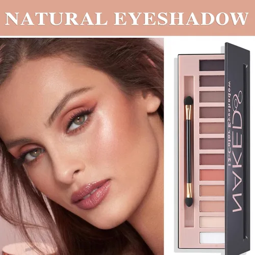 Vista 7 de Paleta de sombras de ojos desnudas de 12 colores, paleta de sombra de ojos natural mate nude brillante altamente pigmentada, juego de paleta