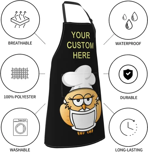 Vista 5 de Delantales personalizados para mujeres y hombres, delantal personalizado con bolsillos, imagen, texto, logotipo, delantales de cocina
