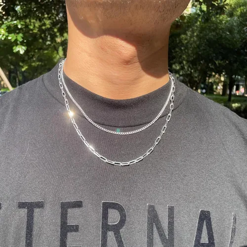 Vista 6 de Moodear Cadenas de 0.118 pulgadas para hombresmujeres, cadena cubana con clip de papel plateado y dorado para hombre, delicado collar en capas