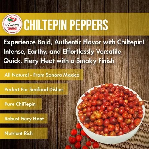 Vista 3 de Pimientos Chiltepin secos (Chile Tepin) – Bolsa de 2 onzas – Ideal para usar con mariscos, salsas, guisos, salsa, carnes. Muy caliente con un sabor