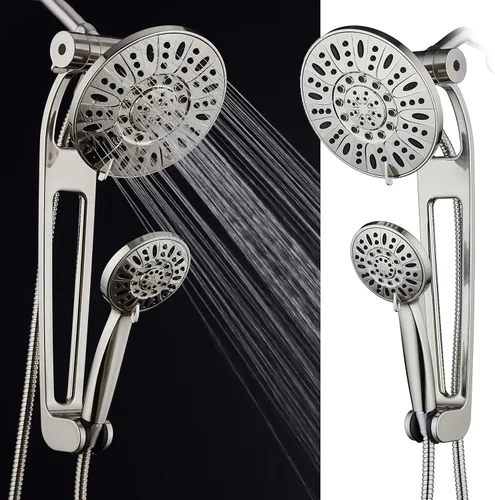 Vista 8 de AquaDance Combo de Spa de Ducha de 48 Modos de 3 Vías de Alta Presión con Brazo Extensible Ajustable de 18 Pulgadas, Níquel Cepillado