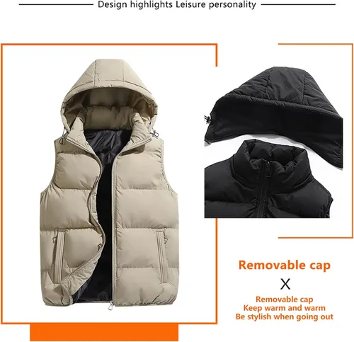 Vista 5 de WENKOMG1 Chaleco acolchado de invierno para hombre, ligero, plegable, con cremallera, sin mangas, resistente al agua
