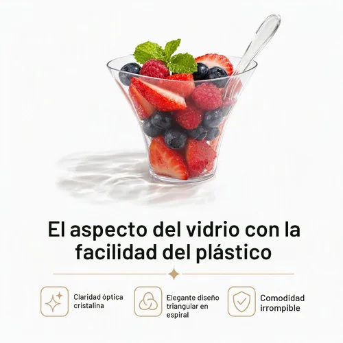 Vista 5 de Mini vasos de postre de plástico triangulares con cucharas, paquete de 96