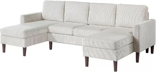 Vista 4 de Benzara Nyla All-in-One Sectional Sofa Set with Double Chaise, Beige Corduroy