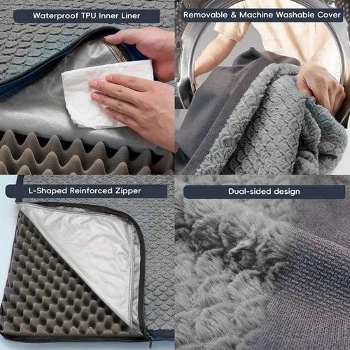 Vista 3 de Cama ortopédica reversible impermeable para perros, extragrande, funda lavable, espuma para caja de huevos, tamaño estándar para perros de hasta 105