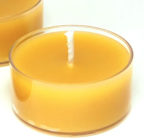 Vista 2 de Velas de té de cera de abeja cruda 100% pura (juego de 6) orgánicas hechas a mano