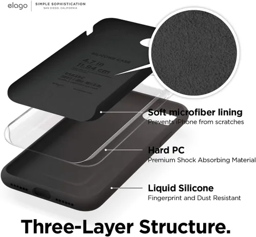 Vista 3 de elago Funda de silicona para iPhone SE (2022, 2020, 8, 7) - Protección contra caídas ultra delgada con forro de microfibra
