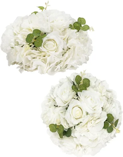 Vista 15 de Bolas de flores burdeos para centros de mesa: 11.8 pulgadas de diámetro, juego de 6