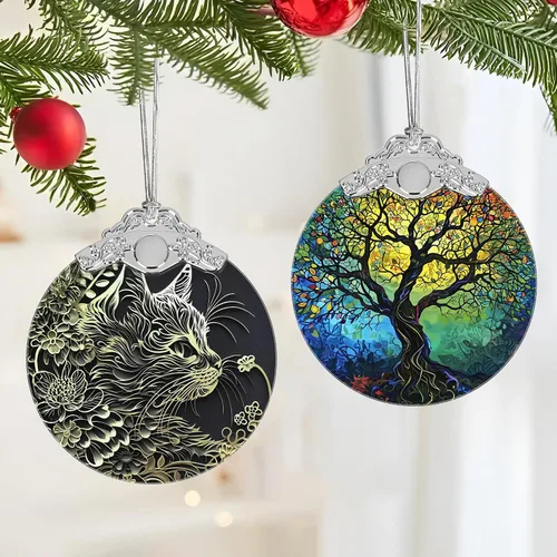 Vista 5 de Adornos de decoración de Navidad, adorno de vitral, adornos para árbol de Navidad, adorno de regalo 2025, regalo de Navidad para amigos, familiares