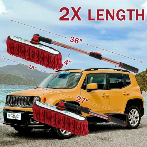 Vista 2 de Plumero para automóvil con mango extensible, exterior libre de arañazos, kit de cepillo de pelo de algodón encerado para camión, SUV, RV