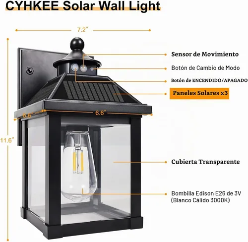 Vista 4 de CYHKEE Luces solares de pared para exteriores: aplique solar para porche